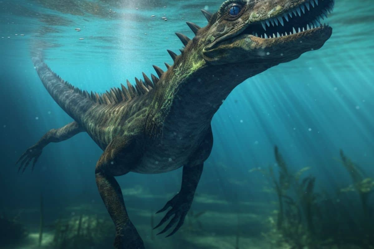 Thalattosaurs swimming in the water.