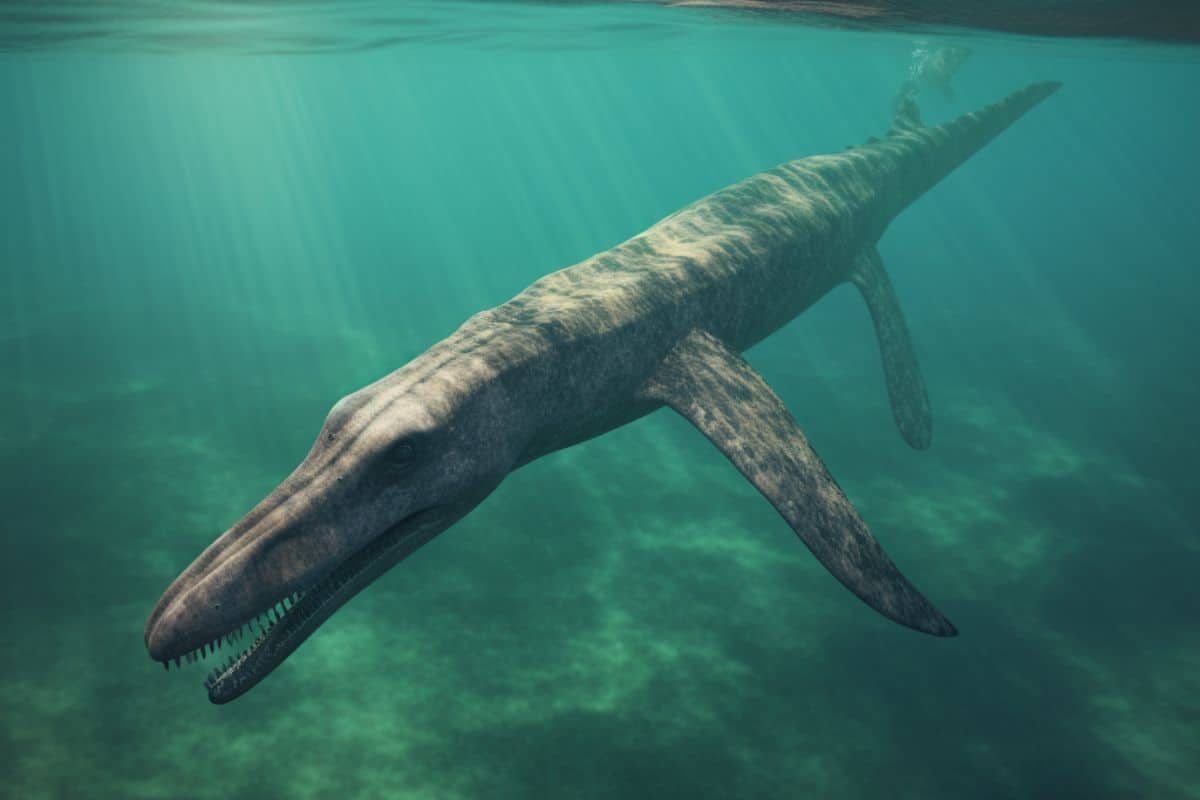 Plesiosaurs swimming around in the water.