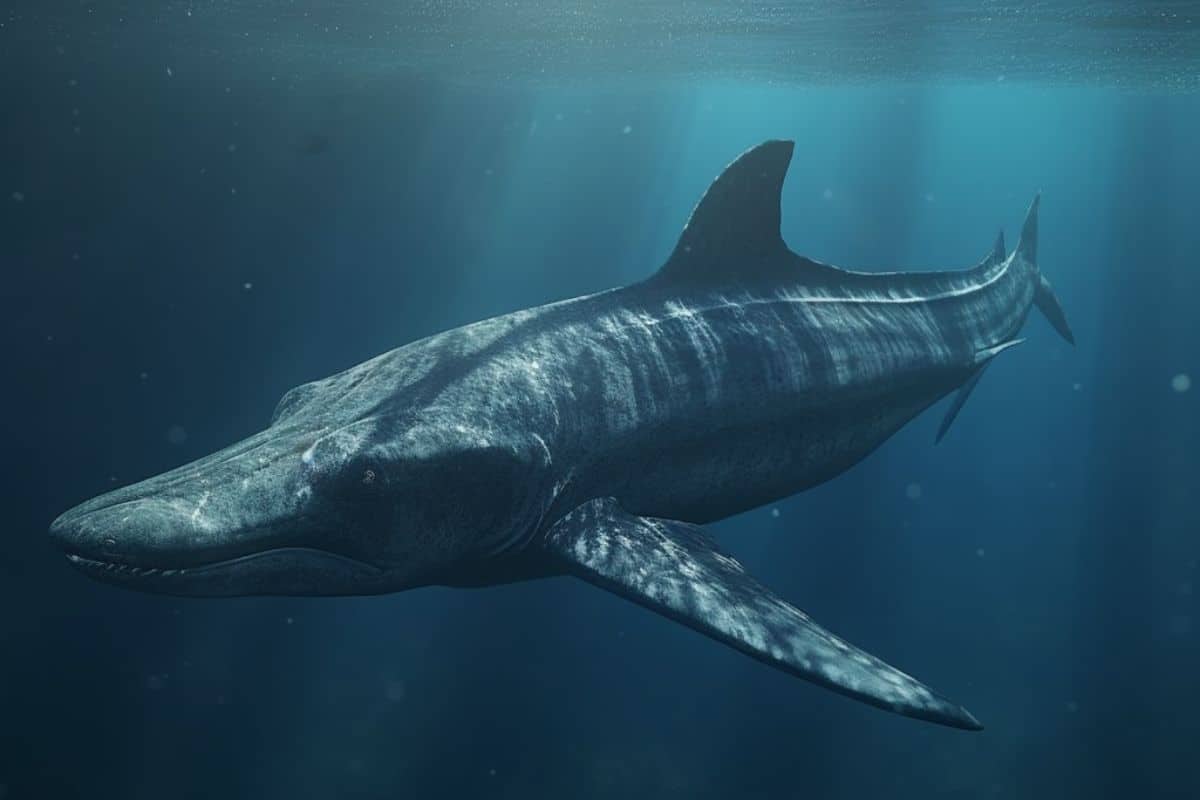 Ichthyosaurs swimming in the water.