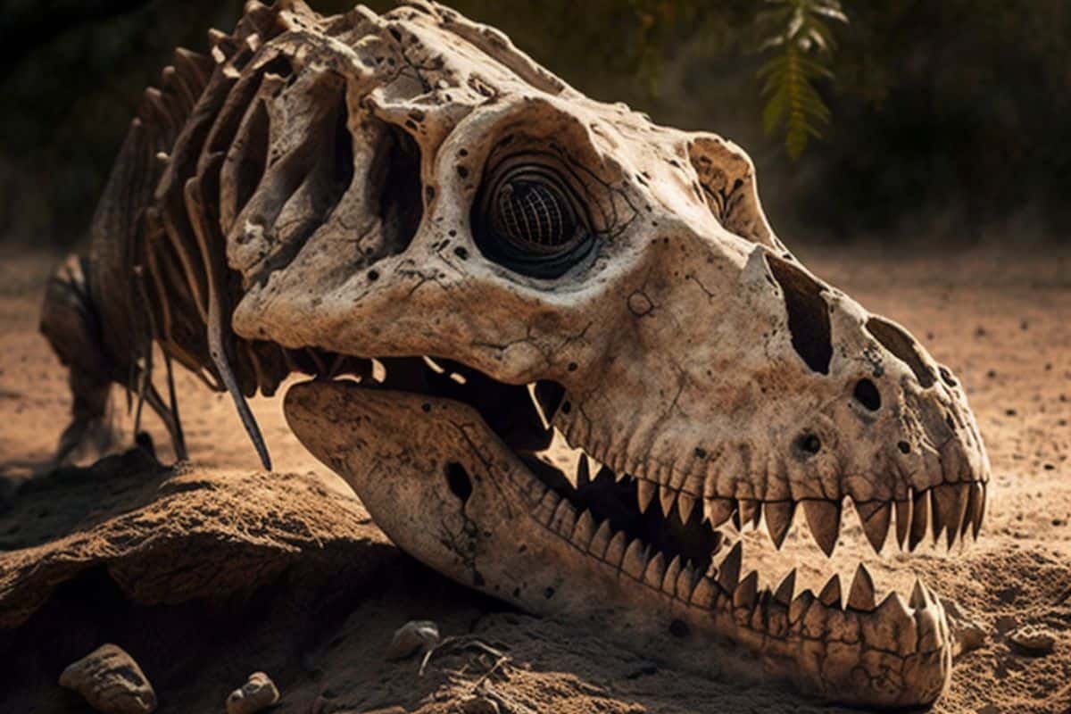 A partial skeleton of a T .Rex.