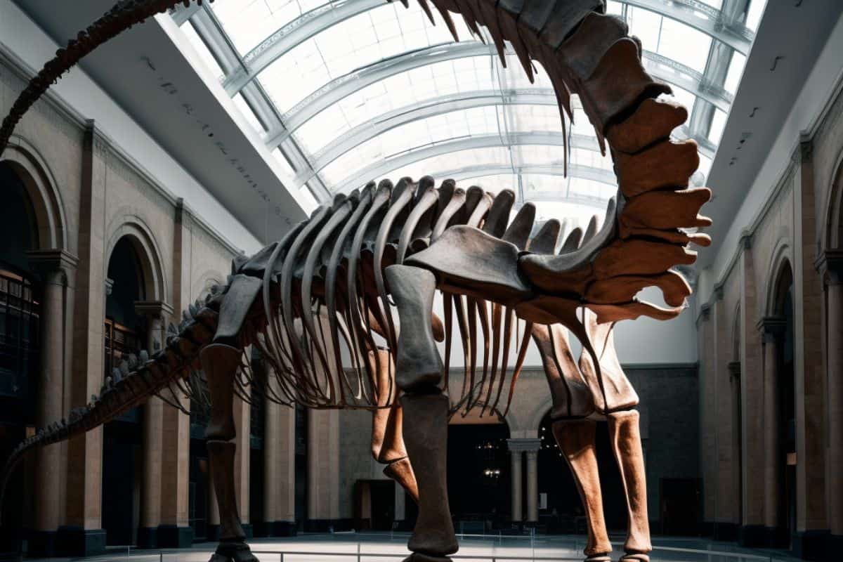Diplodocus skeleton in a museum.