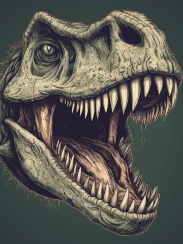 A T. rex head full of teeth.